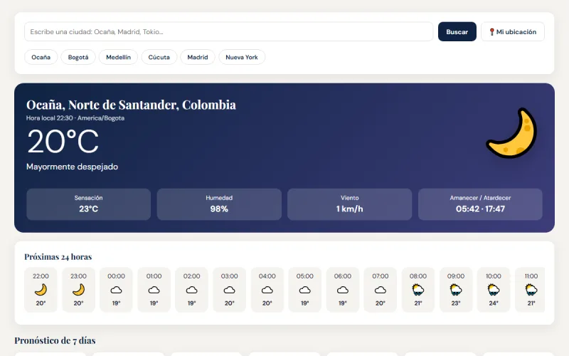 Captura de pantalla de App del Clima