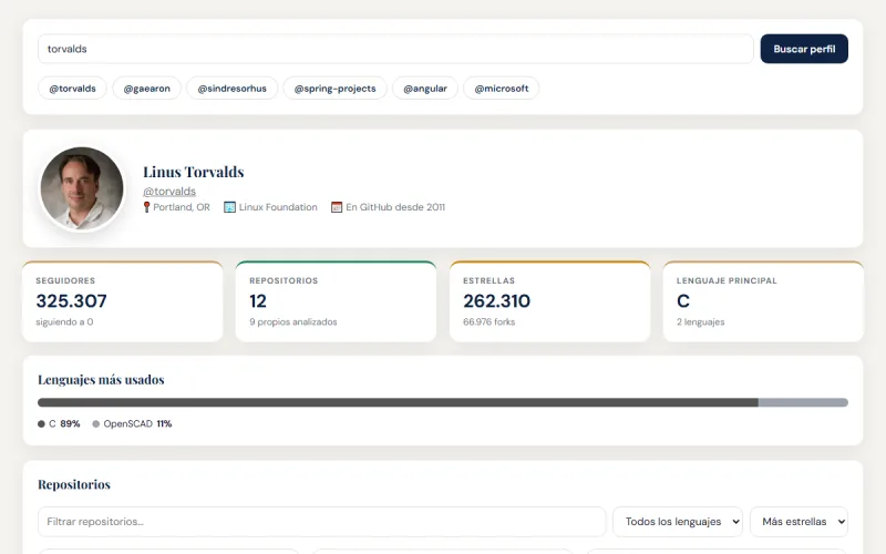 Captura de pantalla de Explorador de GitHub