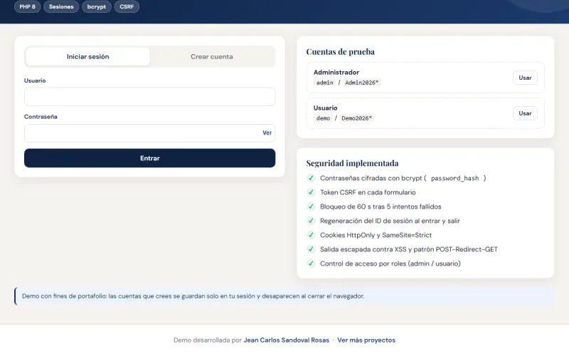 Captura de pantalla de Sistema de Login Seguro