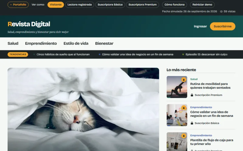 Captura de pantalla de Revista Digital con Suscripciones